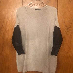 Zara Beige Sweater with Faux Leather Sleeves